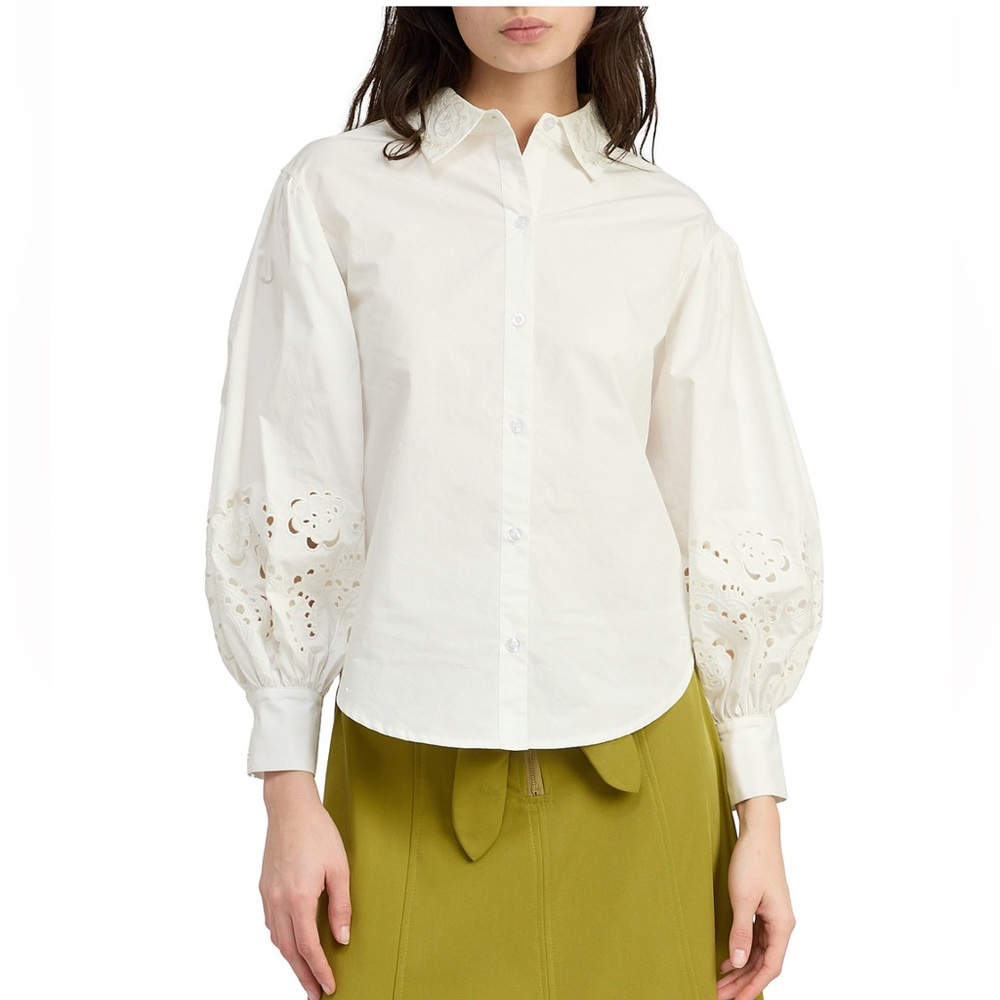 En Saison Womens Ivory Embroidered Quinton Women’s Shirt SZ M